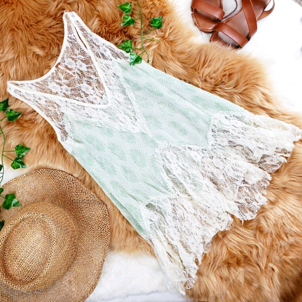 Free people long cotton lacey racerback tank top